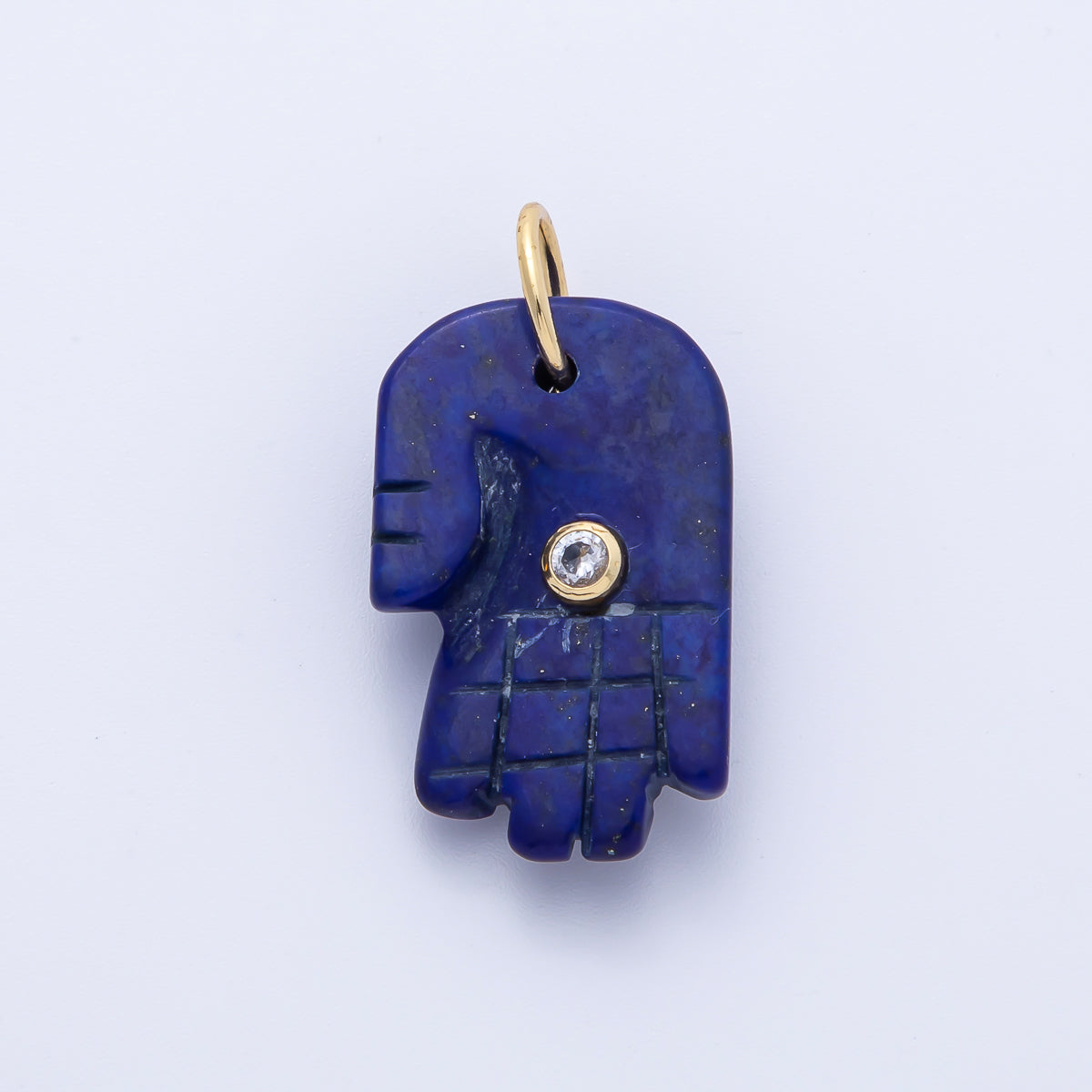 18K Gold Filled 28mm Clear CZ Blue Lapis Lazuli Hamsa Hand Charm | AK206