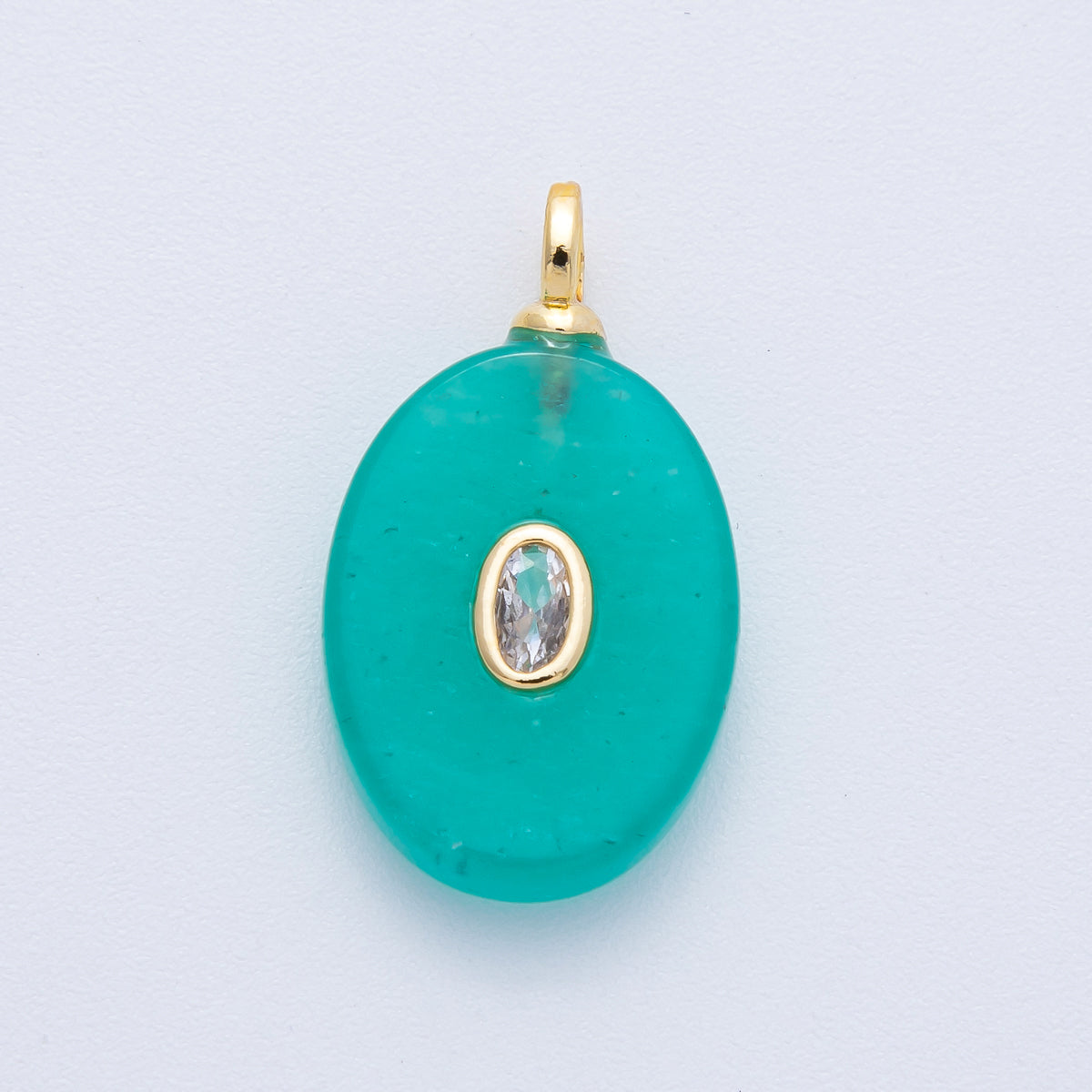 18K Gold Filled Orange, Teal 27mm CZ Embedded Natural Gemstone Oval Geometric Charm | AK207