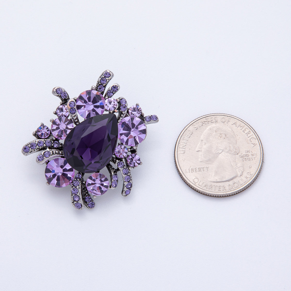 Vintage Antique Silver Brooch Purple Amethyst Crystal Pin | BH-001