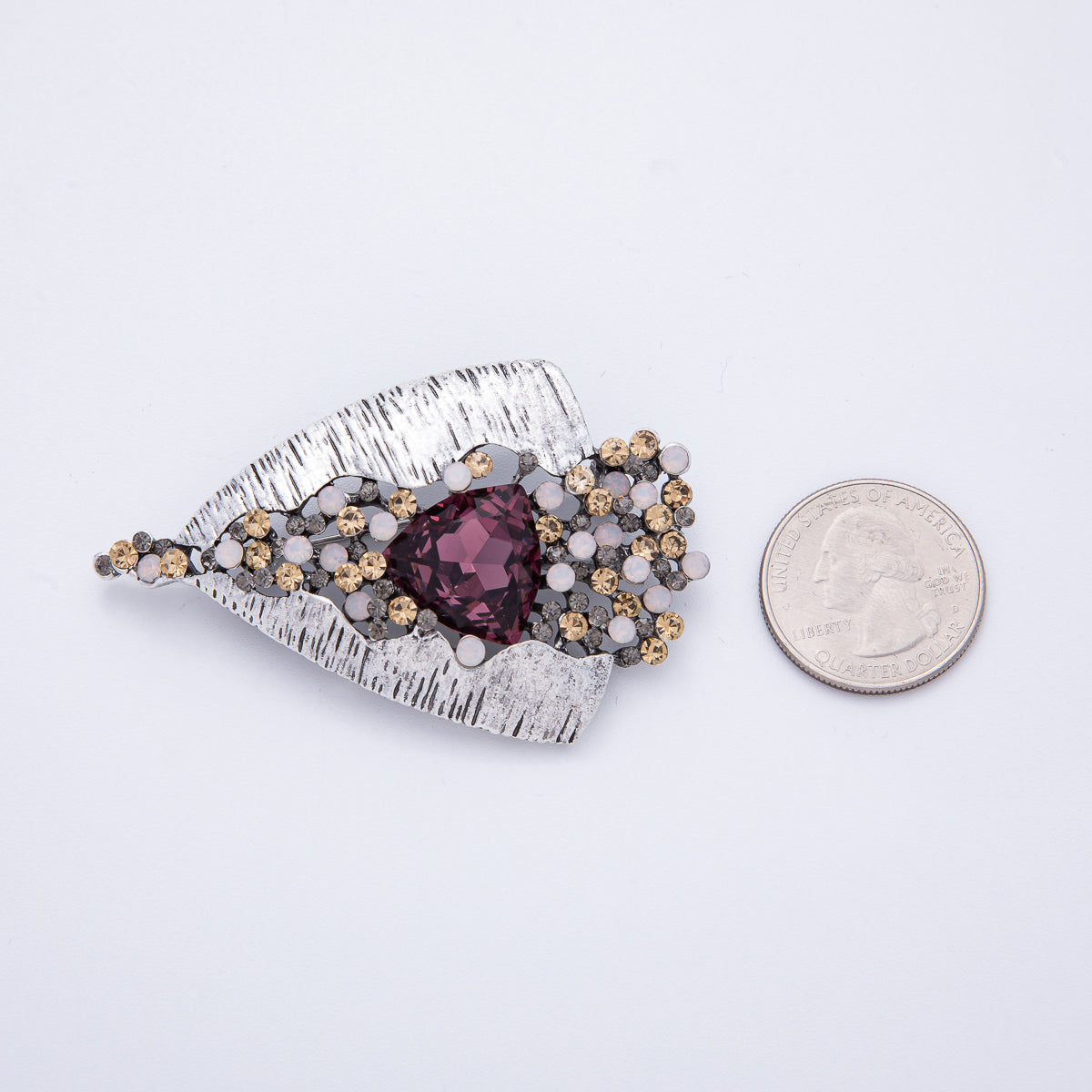Vintage Moonlit Amethyst Crystal Statement Brooch Pin | BH-008