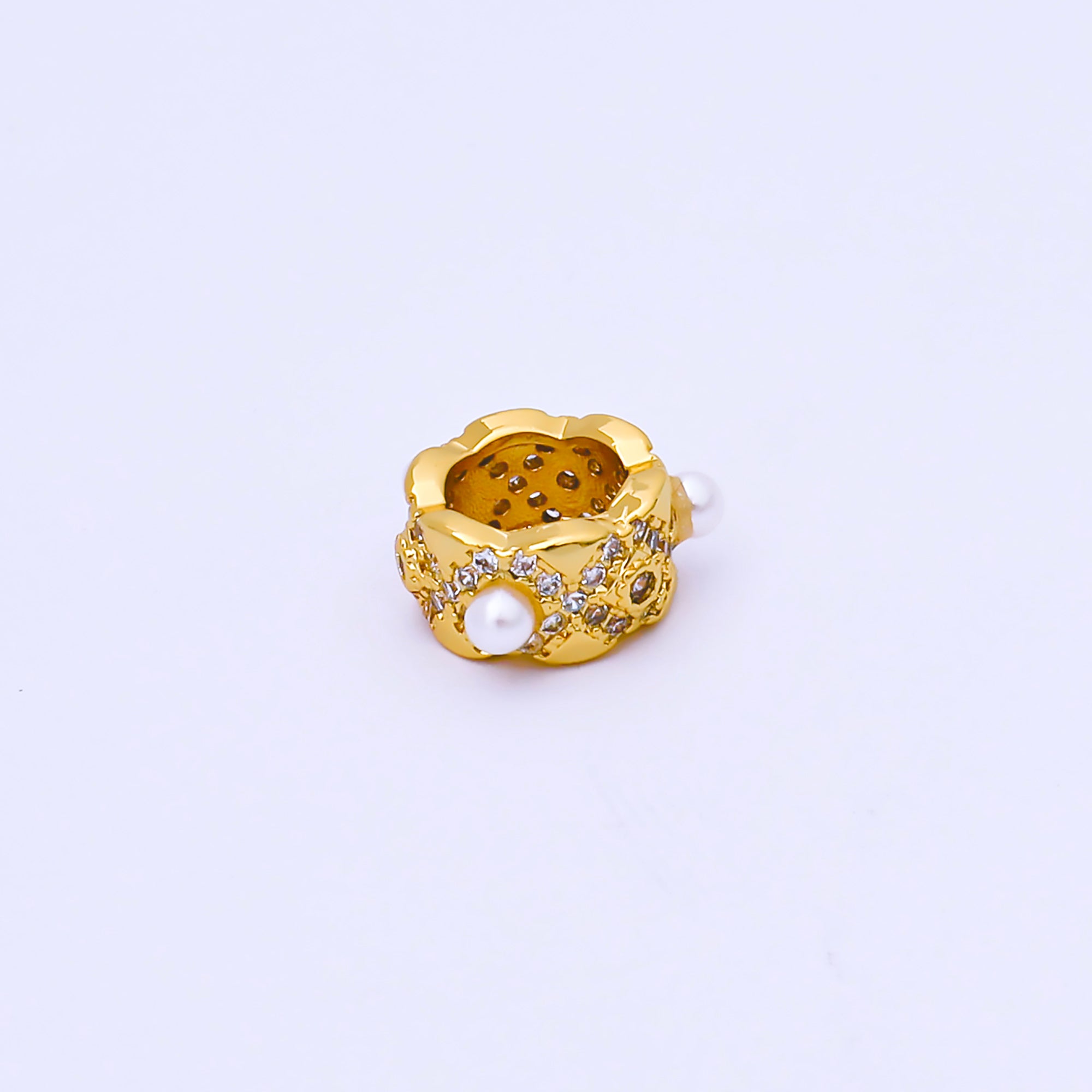 16K Gold Filled Shell Pearl Micro Paved CZ Geometric Rhondelle Bead | B136