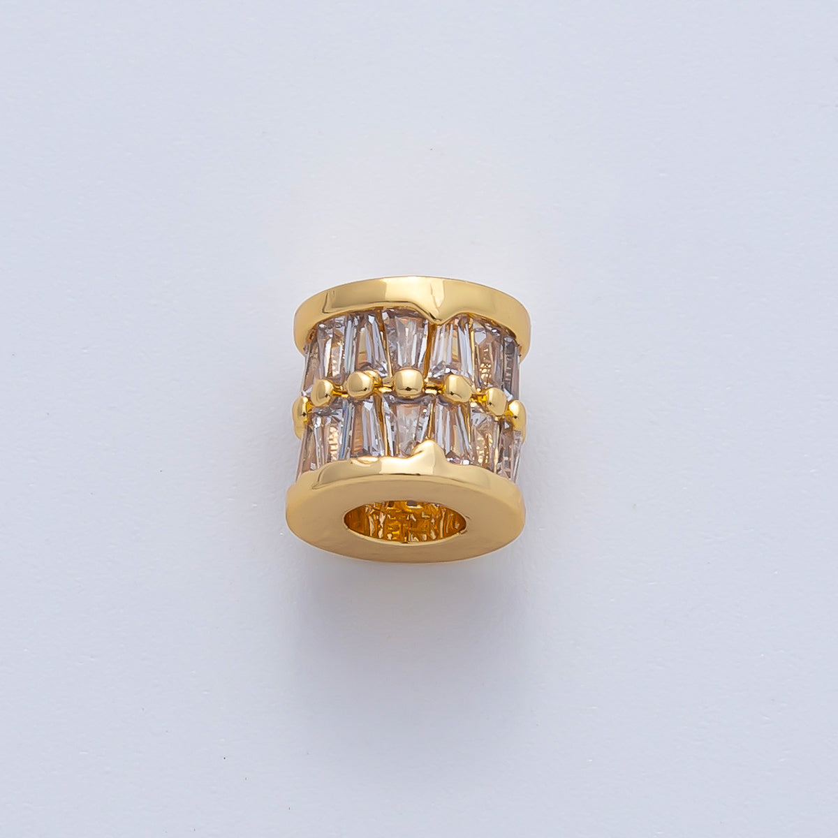 18K Gold Filled 7mm Clear Baguette Rondelle Tube Spacer Bead | B406