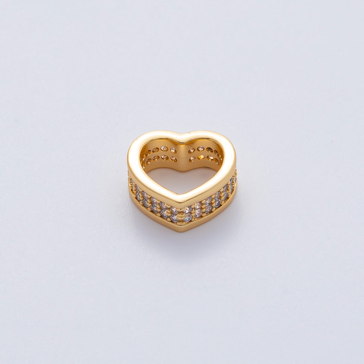 18K Gold Filled 13mm Micro Paved CZ Heart Rondelle Spacer Bead | B407