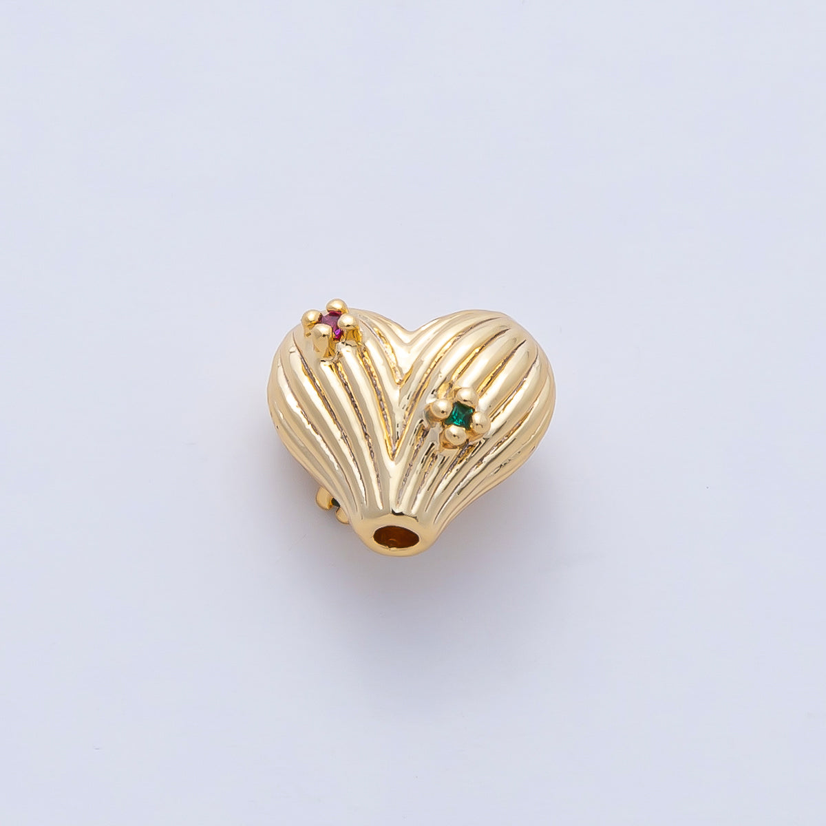 18K Gold Filled Multicolor CZ Ribbed Heart Bead | B460