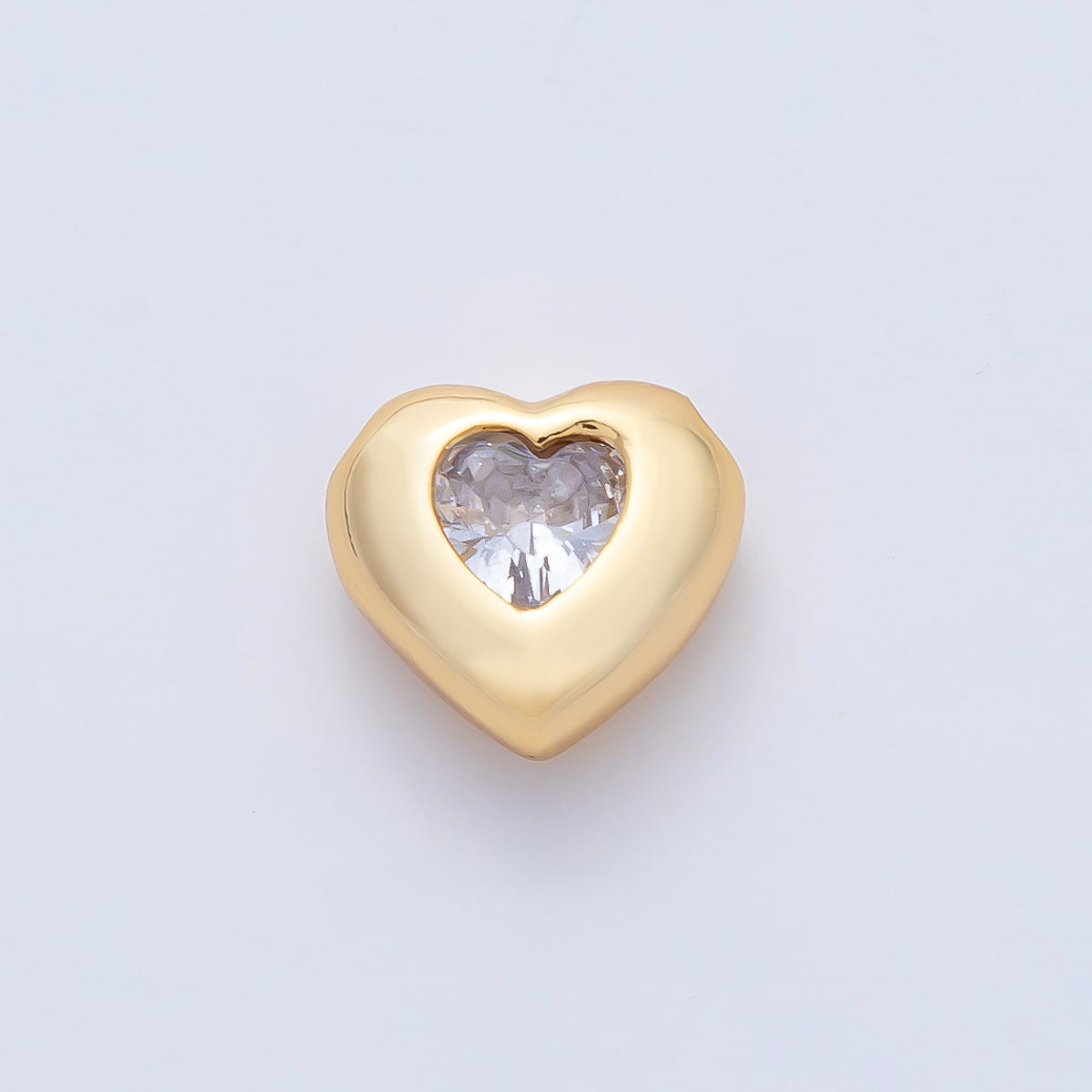 18K Gold Filled 10mm Clear CZ Bezel Heart Bead | B526