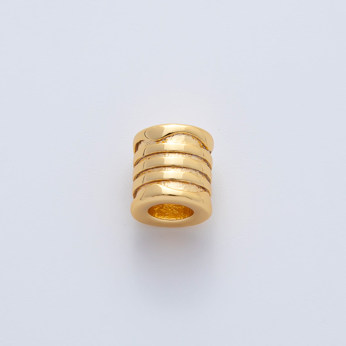 18K Gold Filled 8mm Minimalist Ringed Molten Tube Cylinder Rondelle Spacer Bead | B540