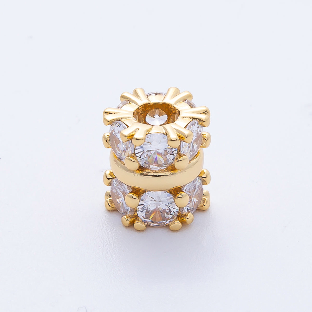 18K Gold Filled 10.5mm Clear CZ Triple Band Rondelle Bead | B699
