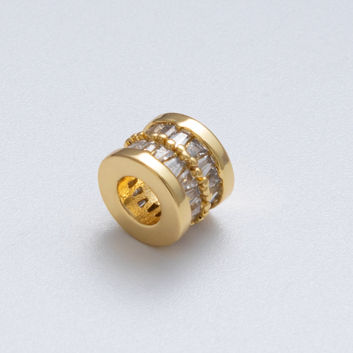 18K Gold Filled 8mm Clear Baguette CZ Rondelle Spacer Bead | Beads-00028