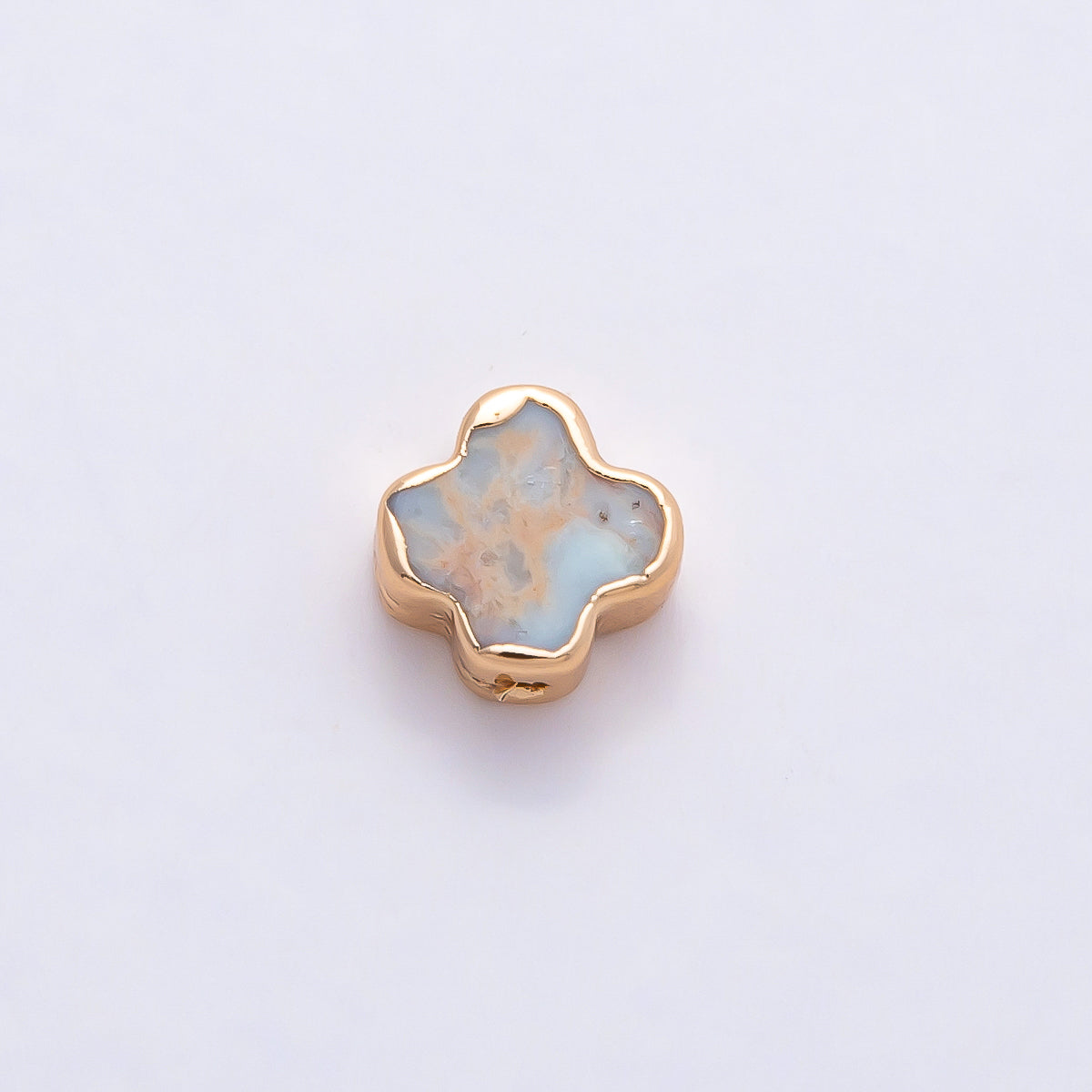 16K Gold Filled 8mm Light Blue Turquoise Gemstone Foil Clover Spacer Bead | Beads-00326
