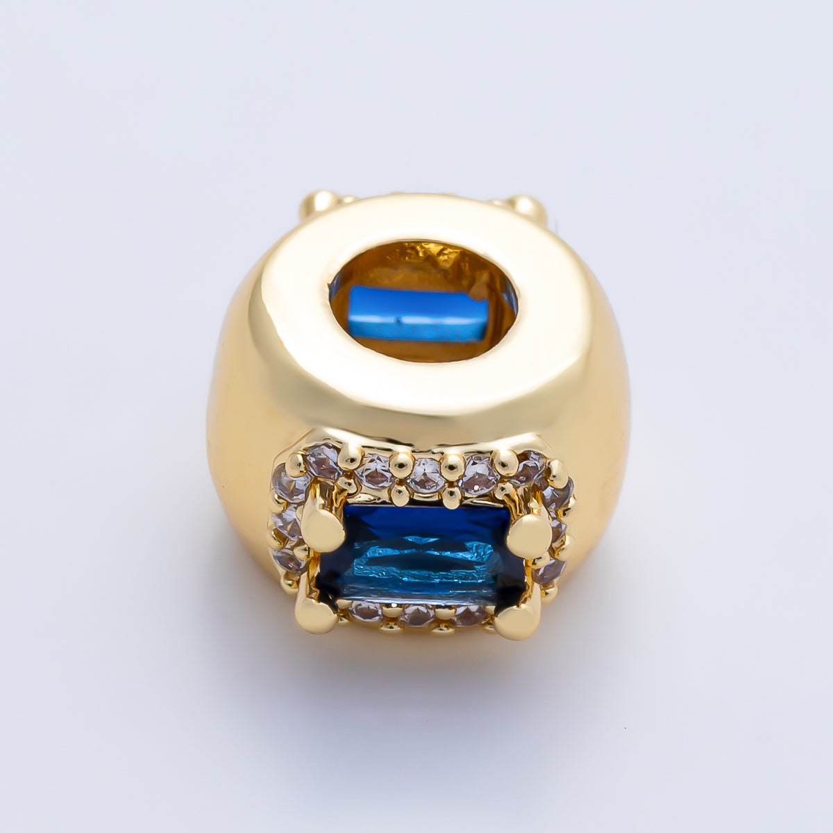 16K Gold Filled 10mm Birthstone Baguette Micro Paved CZ Chubby Rondelle Bead | Beads-00363 ~ Beads-00374