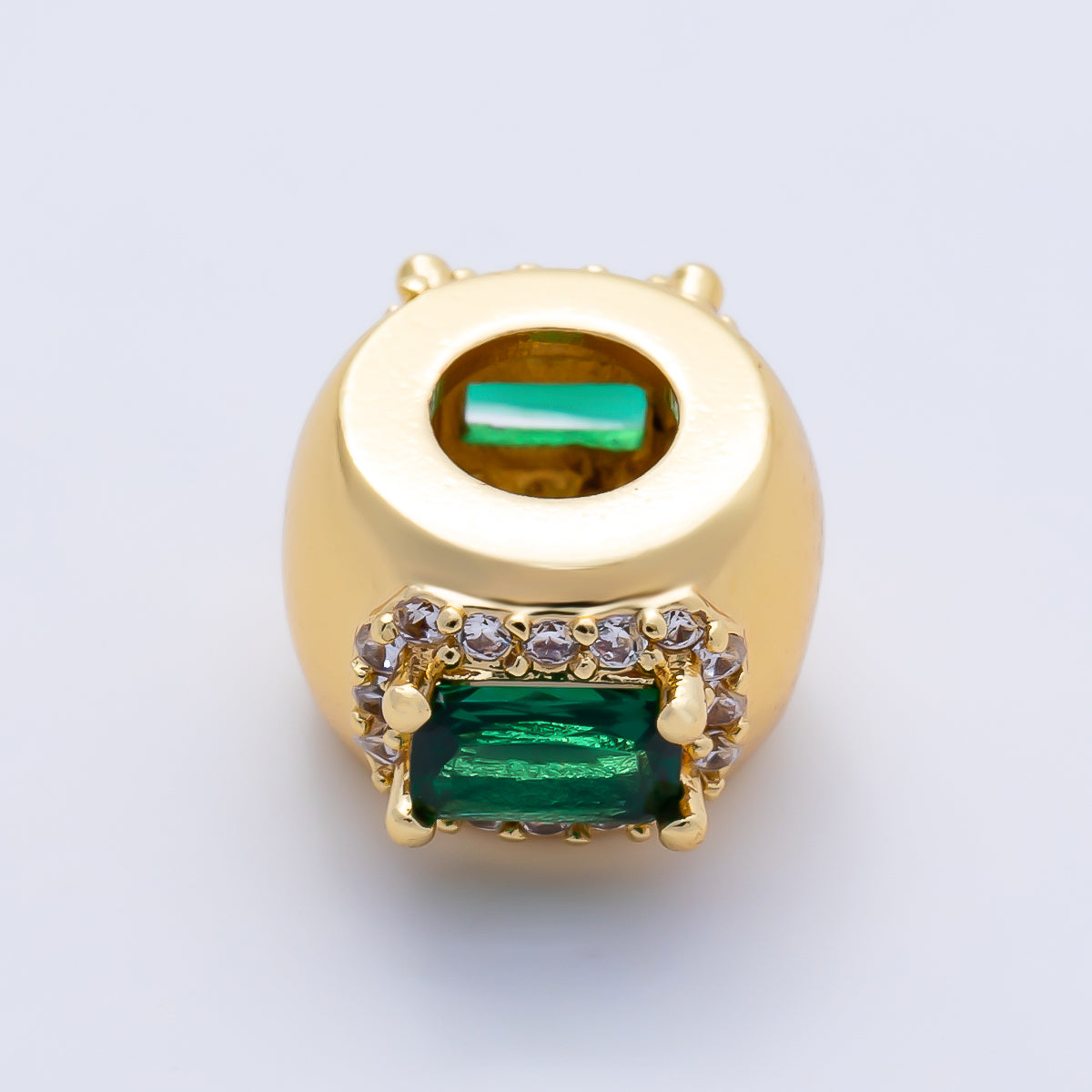 16K Gold Filled 10mm Birthstone Baguette Micro Paved CZ Chubby Rondelle Bead | Beads-00363 ~ Beads-00374