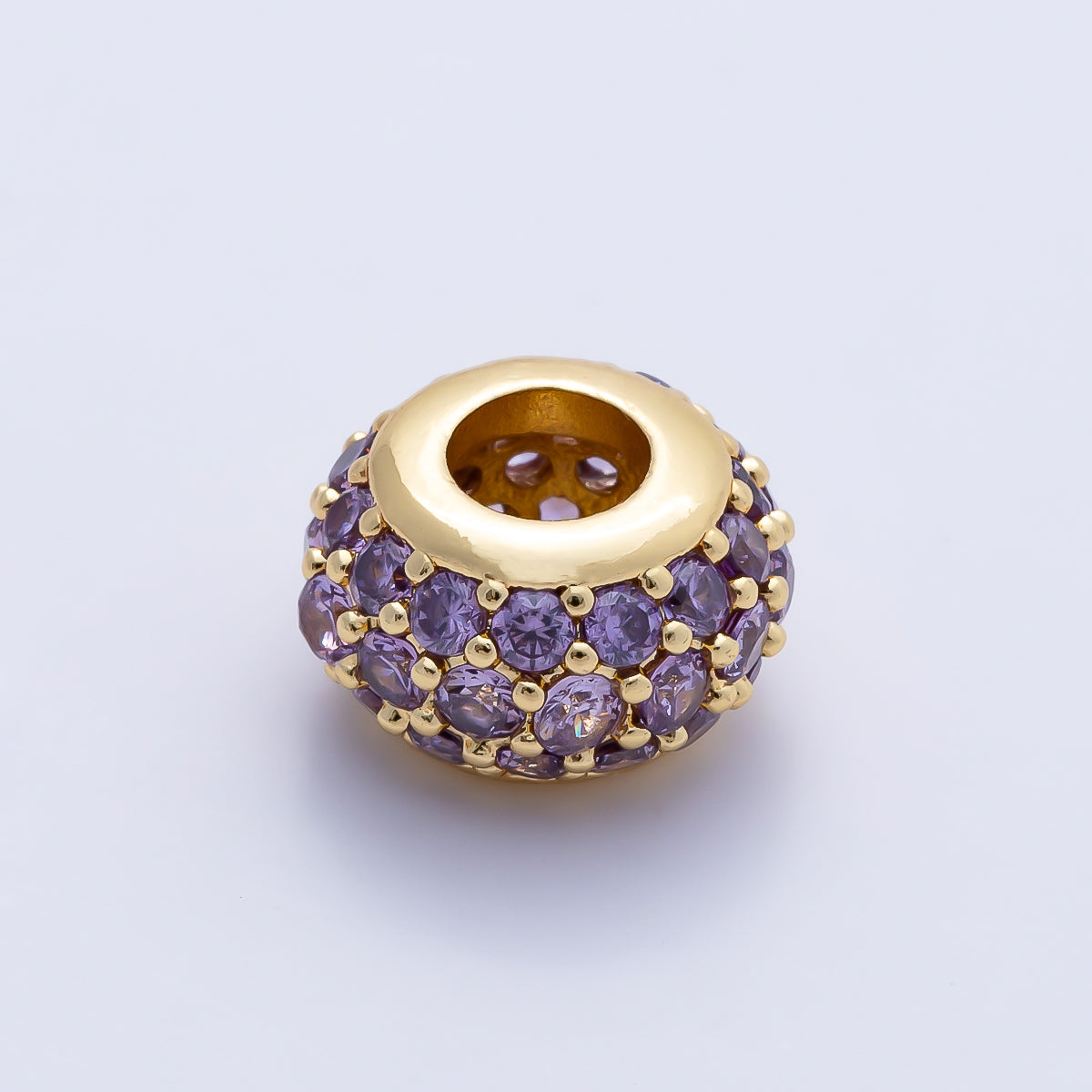 16K Gold Filled 10.5mm Micro Paved CZ Chubby Rondelle Bead | Beads-00387 ~ Beads-00398