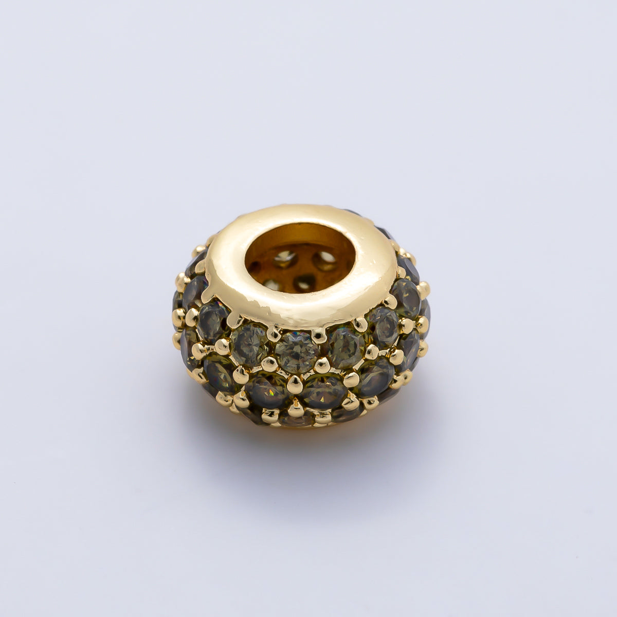 16K Gold Filled 10.5mm Micro Paved CZ Chubby Rondelle Bead | Beads-00387 ~ Beads-00398