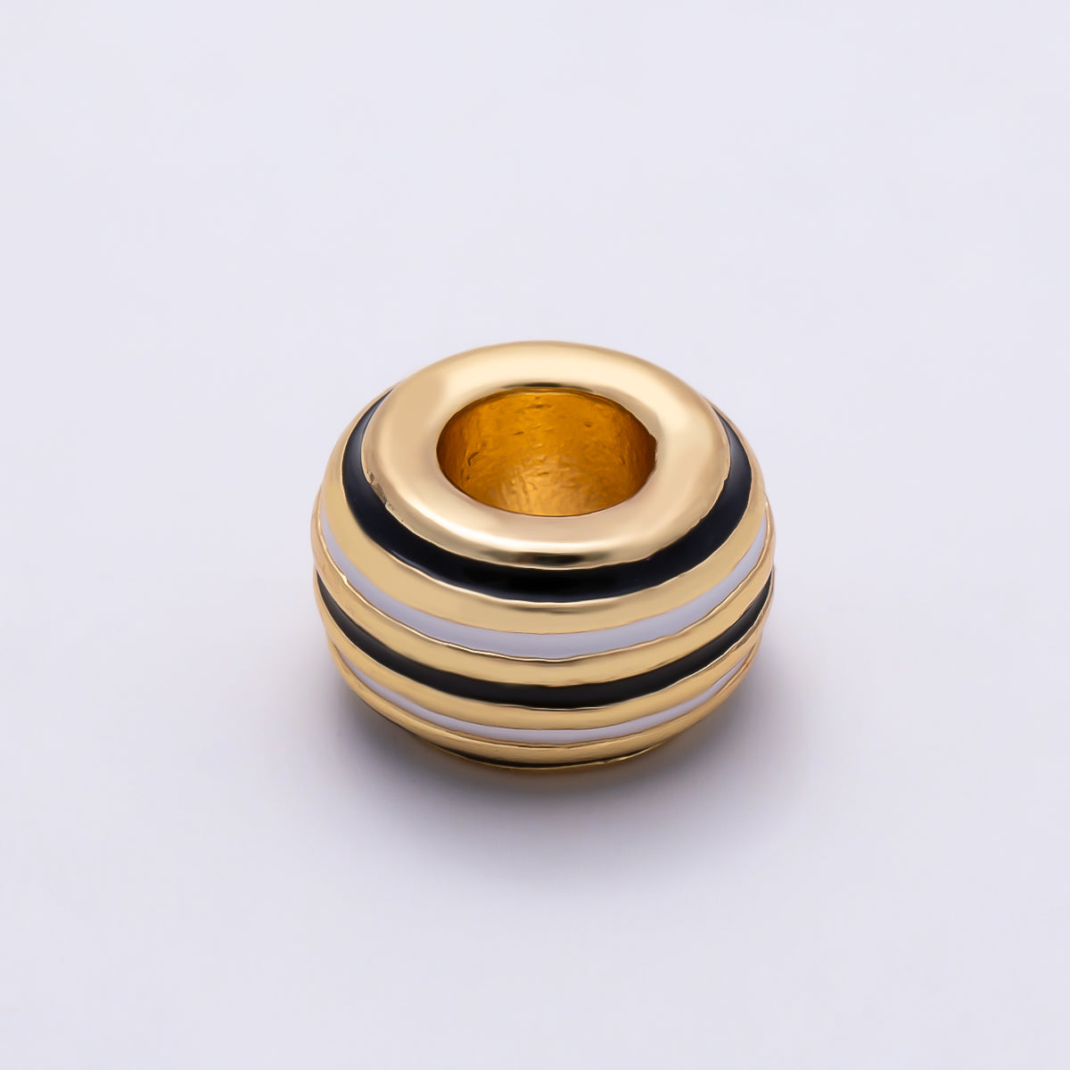 16K Gold Filled 7mm Multicolor Lined Enamel Large Hole Rondelle Bead | Beads-00490 ~ Beads-00501