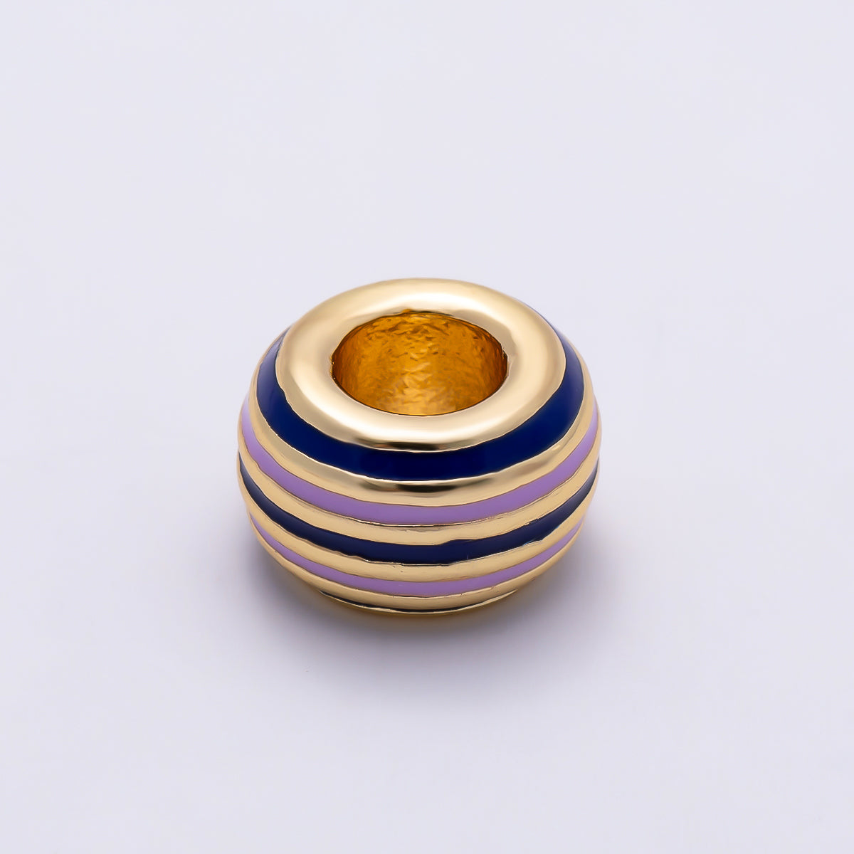 16K Gold Filled 7mm Multicolor Lined Enamel Large Hole Rondelle Bead | Beads-00490 ~ Beads-00501