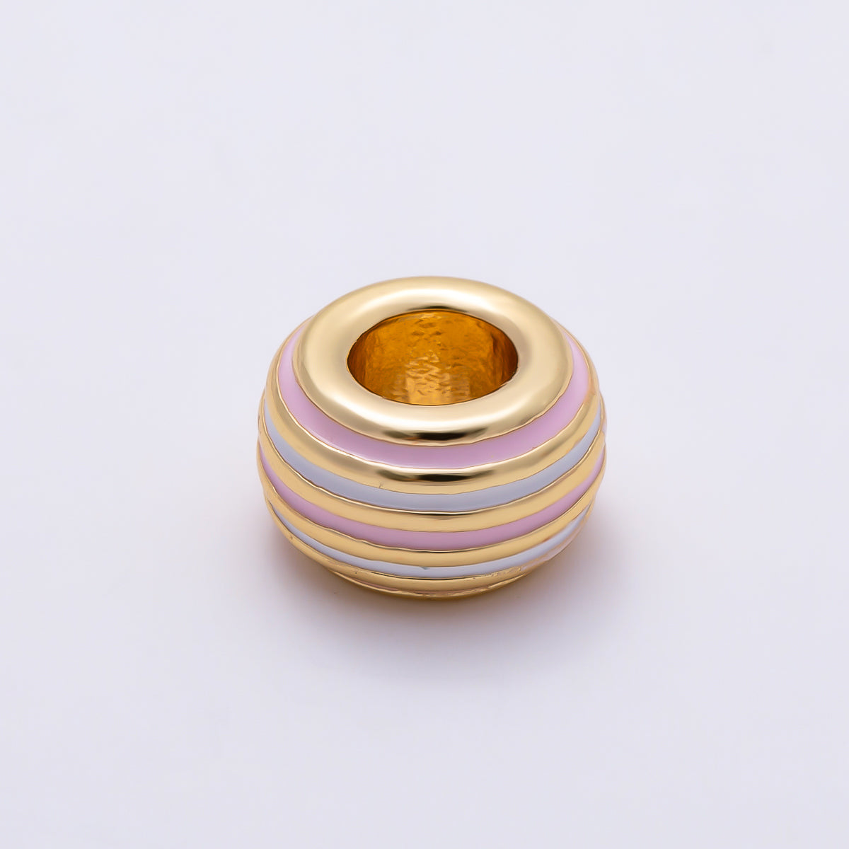 16K Gold Filled 7mm Multicolor Lined Enamel Large Hole Rondelle Bead | Beads-00490 ~ Beads-00501