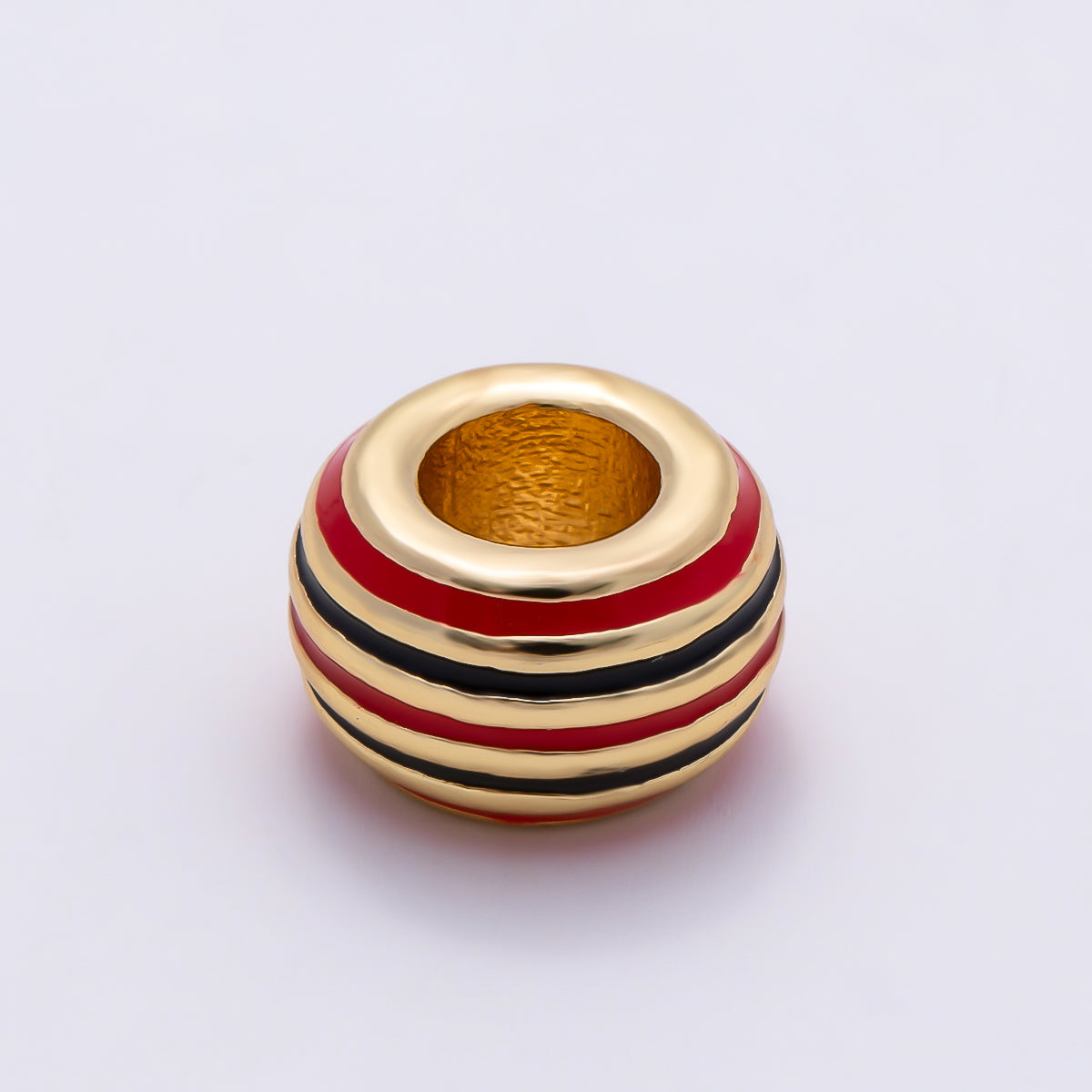 16K Gold Filled 7mm Multicolor Lined Enamel Large Hole Rondelle Bead | Beads-00490 ~ Beads-00501