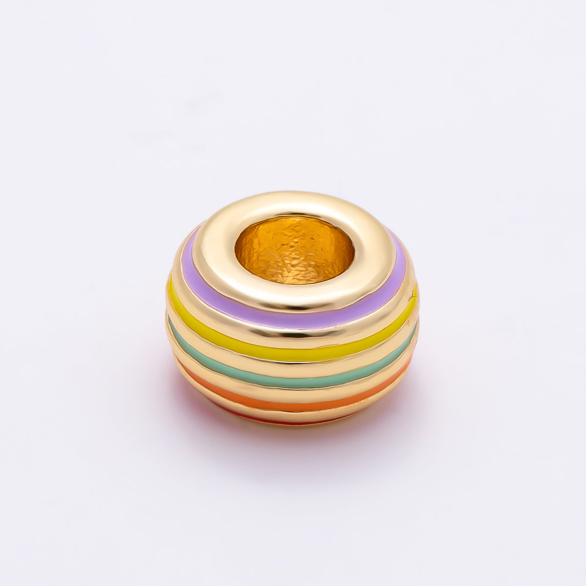 16K Gold Filled 7mm Multicolor Lined Enamel Large Hole Rondelle Bead | Beads-00490 ~ Beads-00501