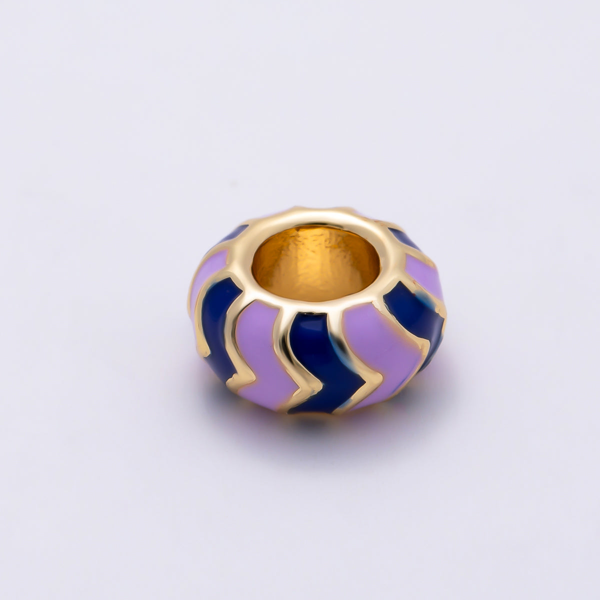 16K Gold Filled 5mm Multicolor Chevron Enamel Large Hole Rondelle Bead | Beads-00502 ~ Beads-00513