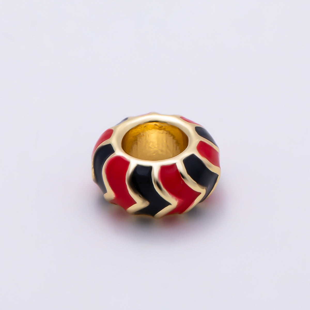 16K Gold Filled 5mm Multicolor Chevron Enamel Large Hole Rondelle Bead | Beads-00502 ~ Beads-00513