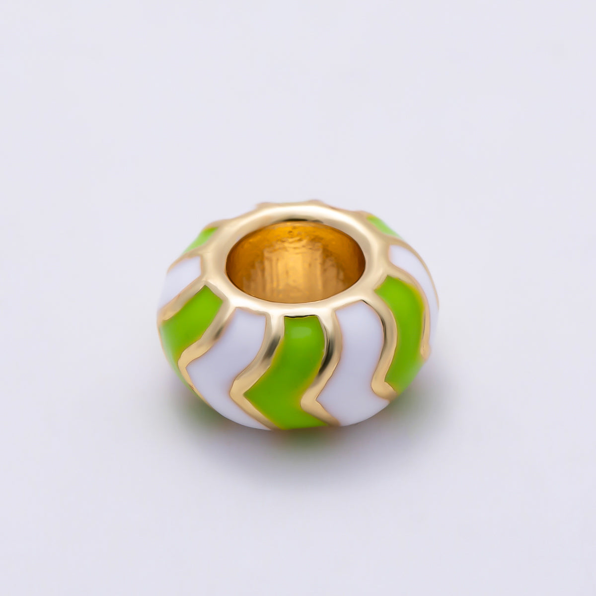 16K Gold Filled 5mm Multicolor Chevron Enamel Large Hole Rondelle Bead | Beads-00502 ~ Beads-00513