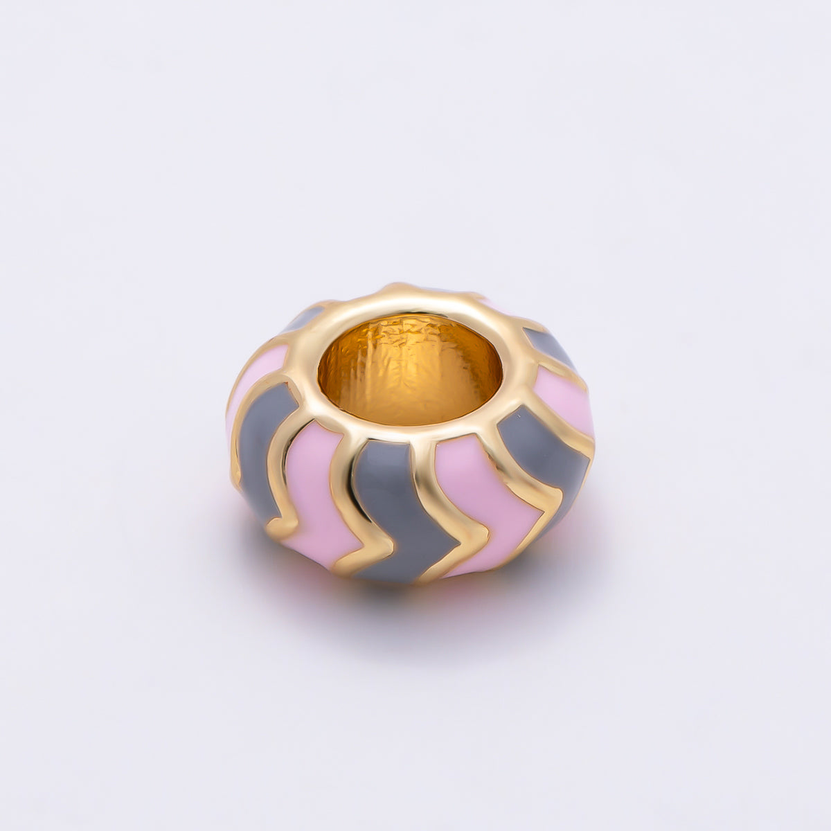 16K Gold Filled 5mm Multicolor Chevron Enamel Large Hole Rondelle Bead | Beads-00502 ~ Beads-00513