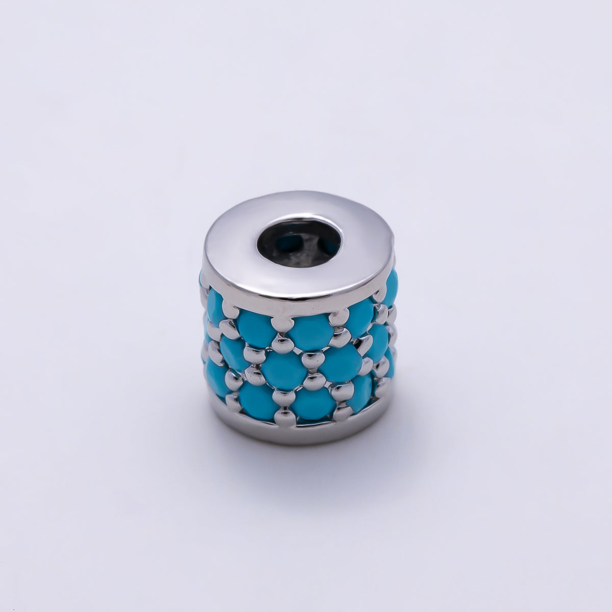 16K Gold Filled 7mm Turquoise Micro Paved Wide Bead in Gold & Silver | Beads-00514 Beads-00515