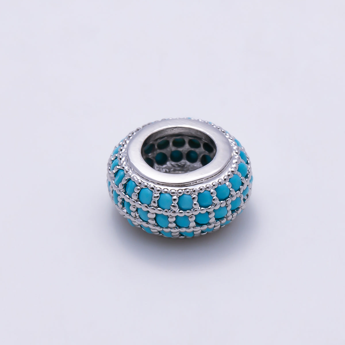 16K Gold Filled 5mm Turquoise Micro Paved Rondelle Bead in Gold & Silver | Beads-00518 Beads-00519