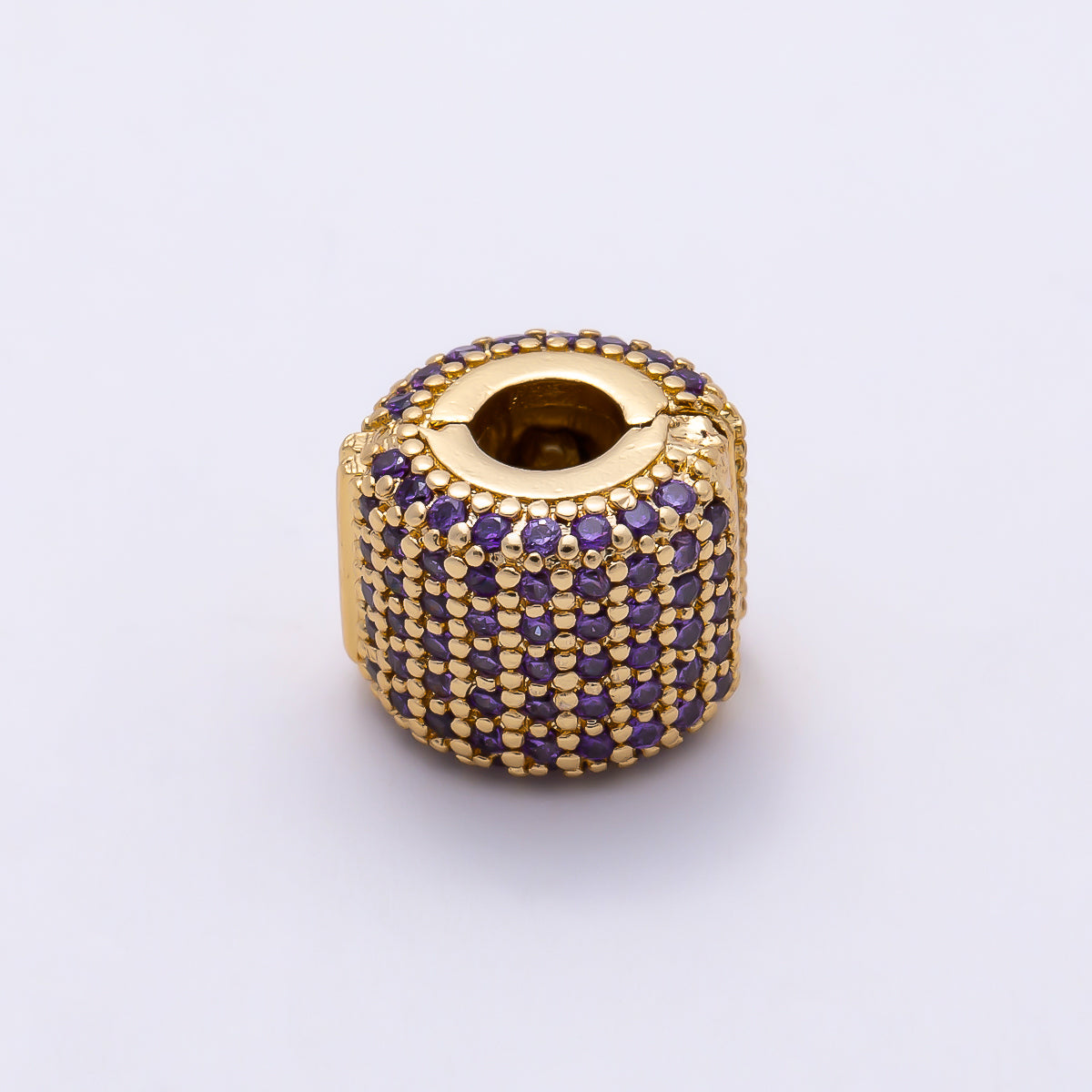 16K Gold Filled 10mm Purple Micro Paved CZ Hinged Clip Wide Bead | Beads-00520