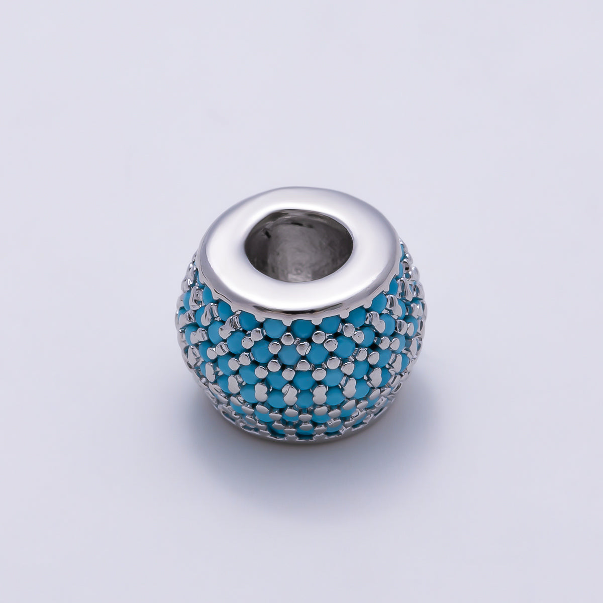 16K Gold Filled 9mm Black, Blue, Turquoise Micro Paved CZ Wide Large Hole Rondelle Bead in Gold & Silver | Beads-00521 ~ Beads-00526