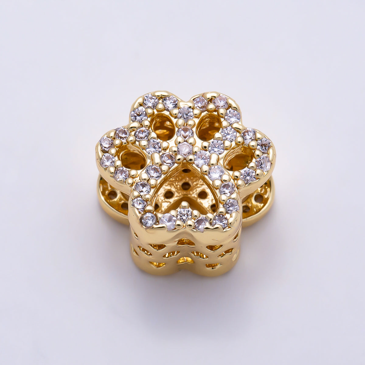 16K Gold Filled 10mm Micro Paved CZ Animal Paw Print Bead in Gold & Silver | Beads-00527
