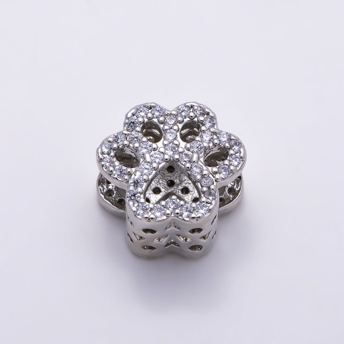 16K Gold Filled 10mm Micro Paved CZ Animal Paw Print Bead in Gold & Silver | Beads-00527