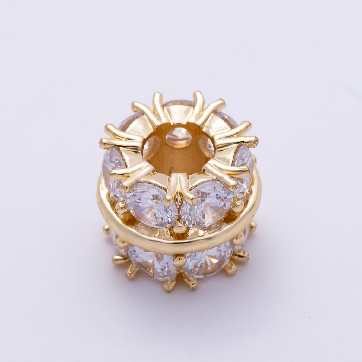 16K Gold Filled 10.5mm Double Micro Paved CZ Lined Rondelle Bead | Beads-00534