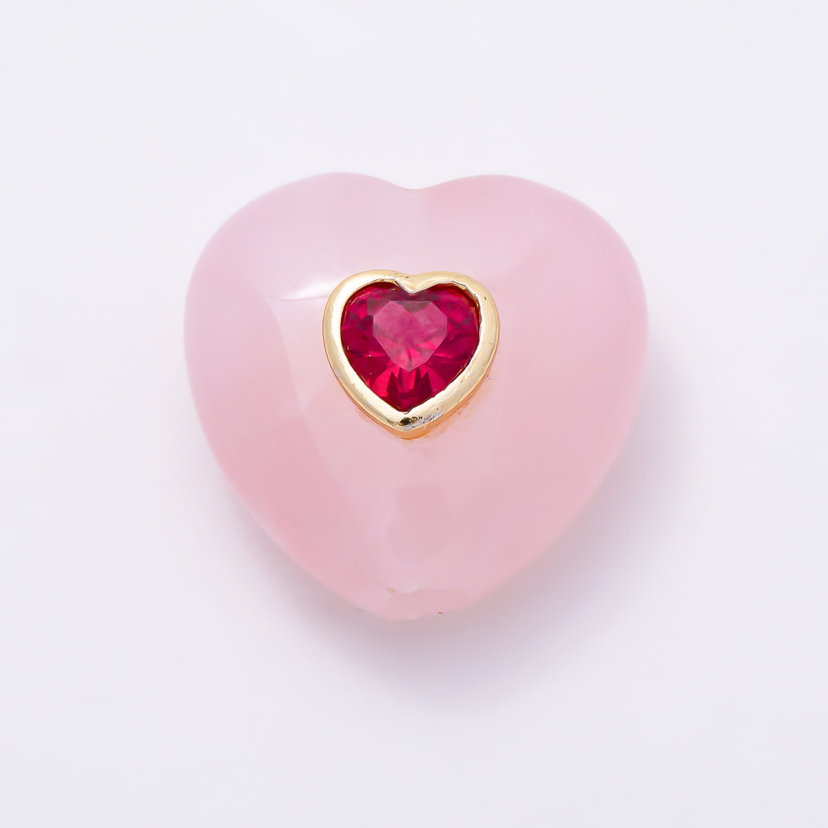 16K Gold Filled 20mm Natural Gemstone Multicolor CZ Bezel Heart Beads | Beads-00552 ~ Beads-00559