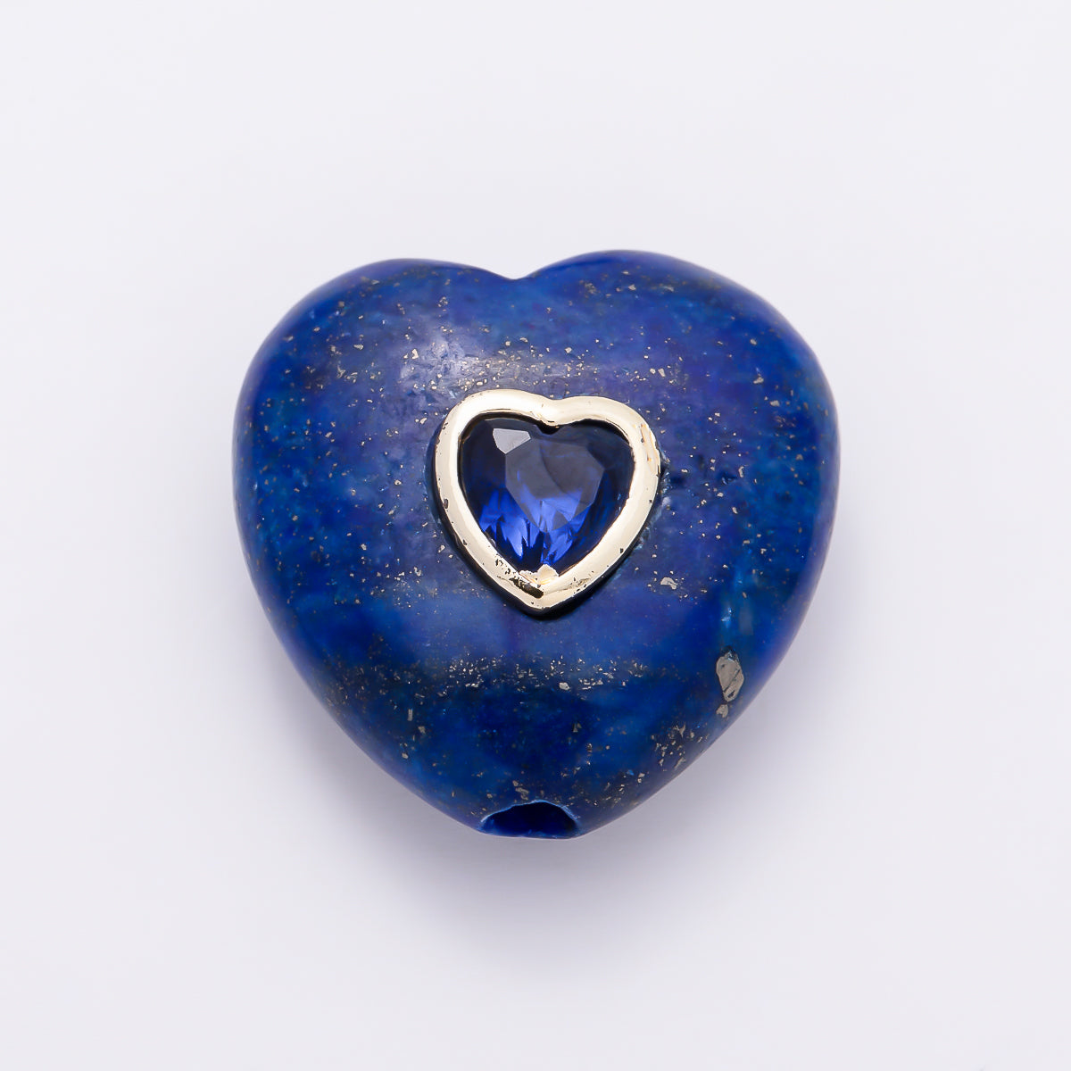 16K Gold Filled 20mm Natural Gemstone Multicolor CZ Bezel Heart Beads | Beads-00552 ~ Beads-00559