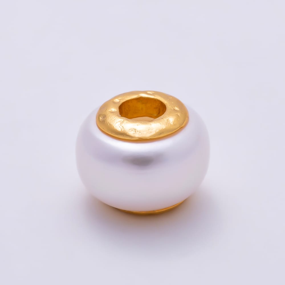 16K Gold Filled 10mm Hole White Shell Pearl Rondelle Spacer Beads | Beads-00613