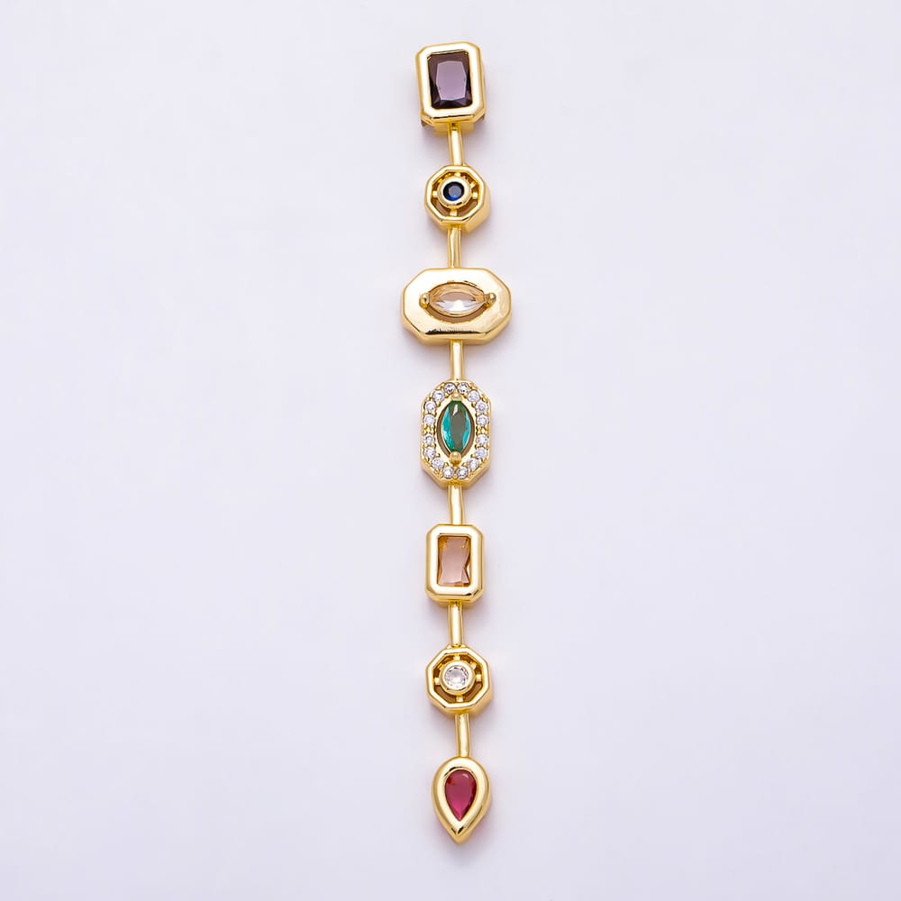16K Gold Filled 84.5mm Multicolor CZ Micro Paved CZ Multi Cut Geometric Gemstone Bar Bead | Beads-00628