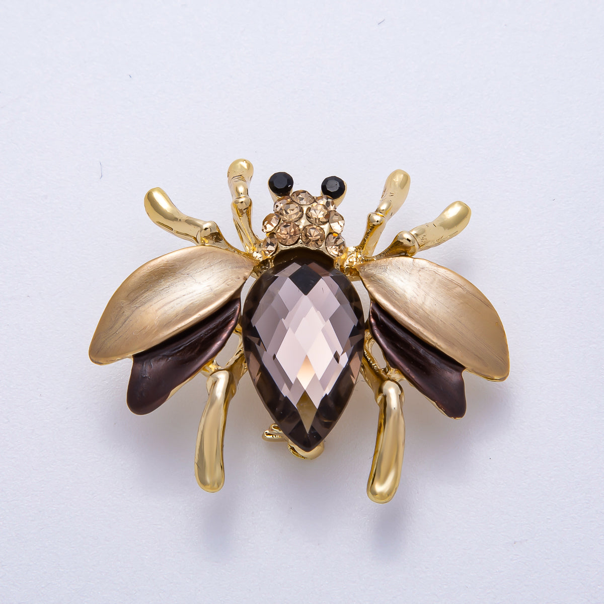 Sparkly Amber 32mm Crystal Honey Bee Brooch | BH-00102