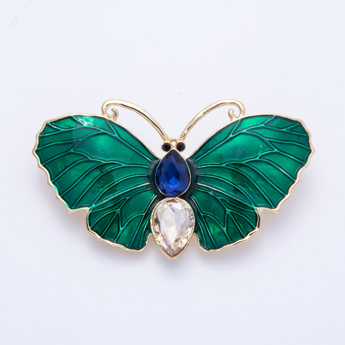 Gold 49.3mm x 28.2mm Green Butterfly Insect Pin Brooch | BH-019