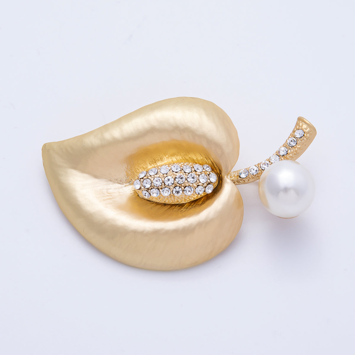 Matte Gold 58mm x 36mm Acrylic Pearl Leaf Nature Pin Brooch | BH-035