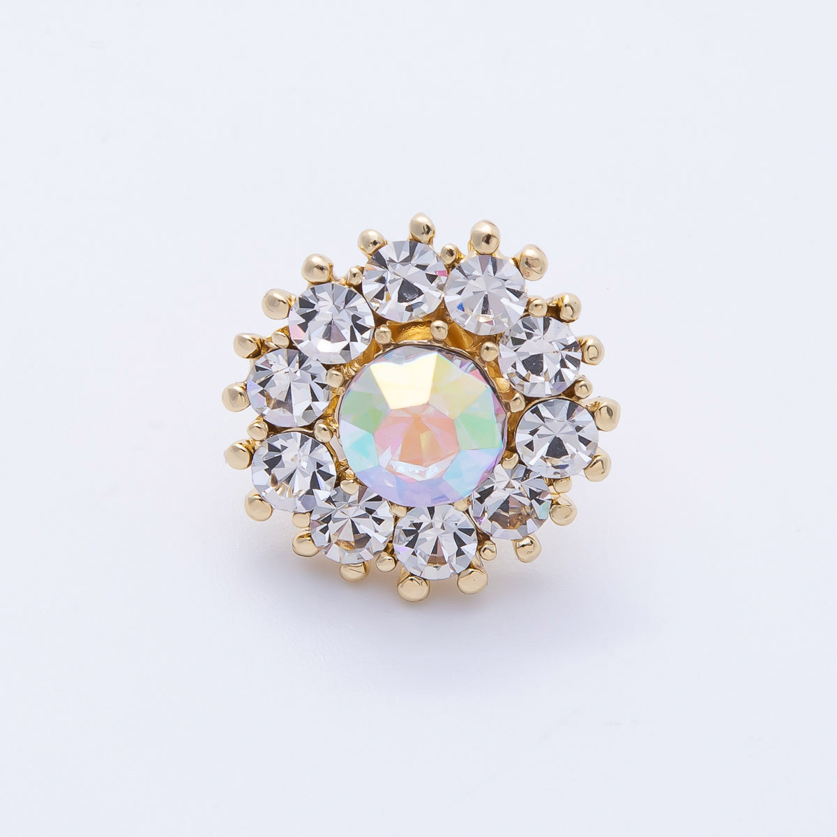 Gold 19mm Light Rhinestone Round Pin Brooch | BH-053