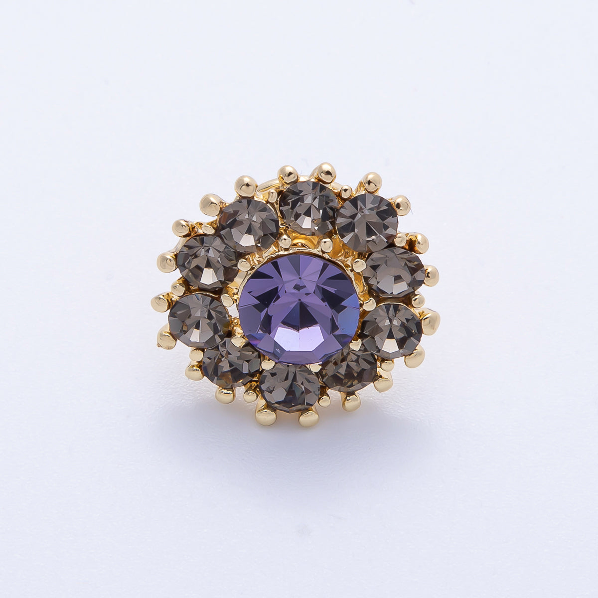 Gold 19mm Dark Rhinestone Round Pin Brooch | BH-054