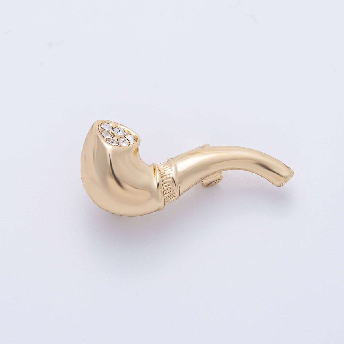 Gold 28mm x 12.5mm Clear Rhinestone Smoking Pipe Pin Brooch | BH-065