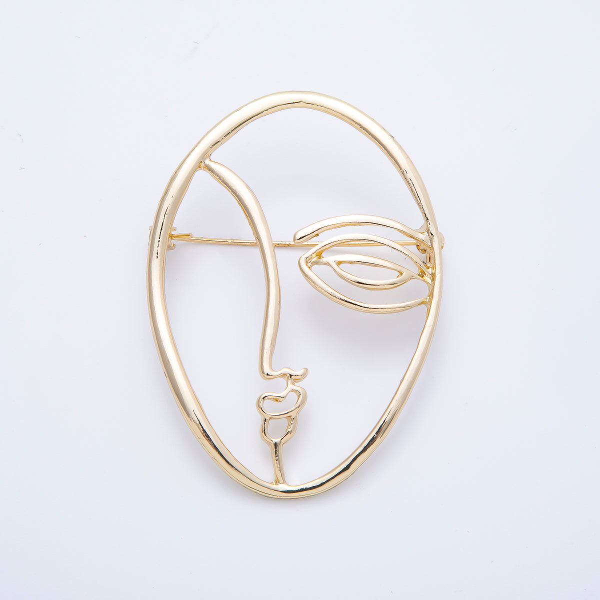 Gold 60.5mm x 43.5mm Minimalist Face Pin Brooch | BH-066