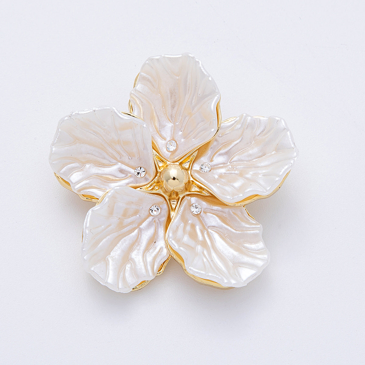 Gold 45mm Blooming Shell Pearl Flower Pin Brooch | BH-00098