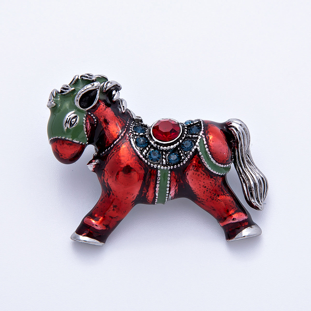Vintage Silver 40mm x 29mm Red Army Horse Animal Pin Brooch | BH-104