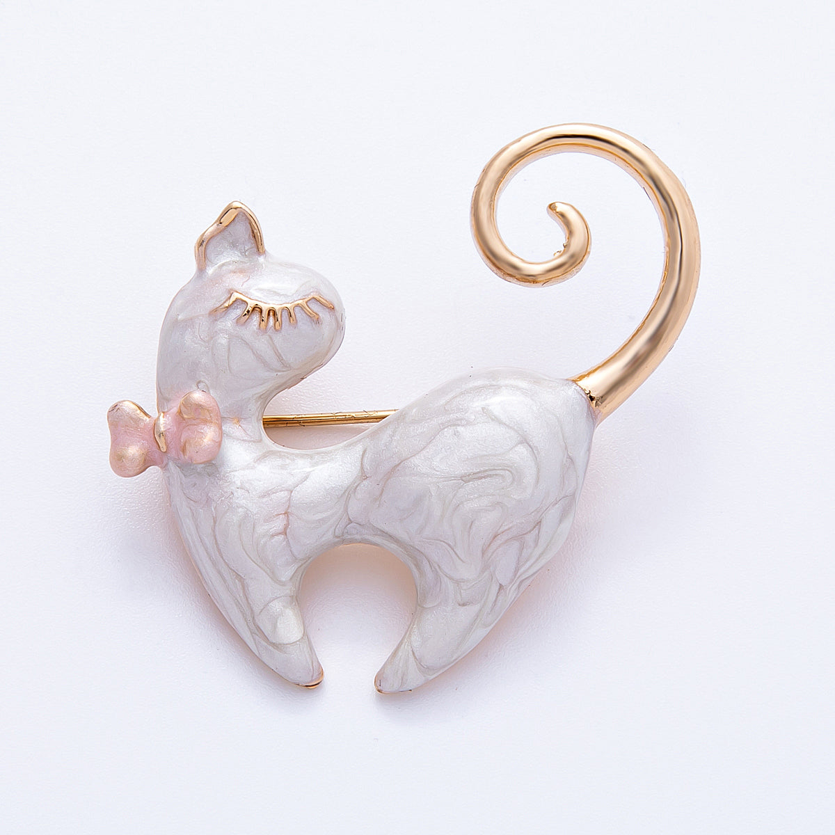 Gold 38mm x 34mm White, Black Enamel Kitty Cat Pet Animal Pin Brooch | BH-105 BH-106