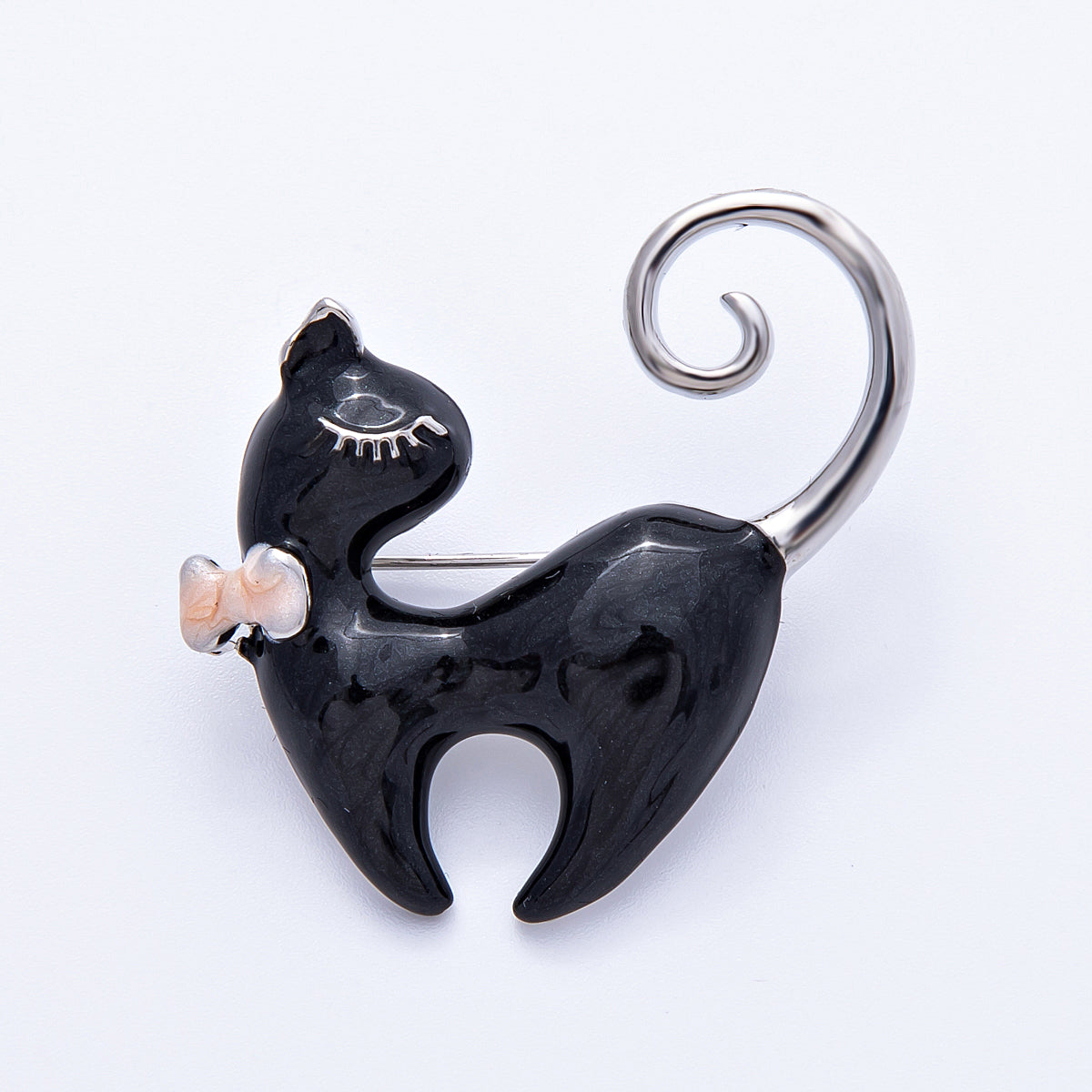 Gold 38mm x 34mm White, Black Enamel Kitty Cat Pet Animal Pin Brooch | BH-105 BH-106