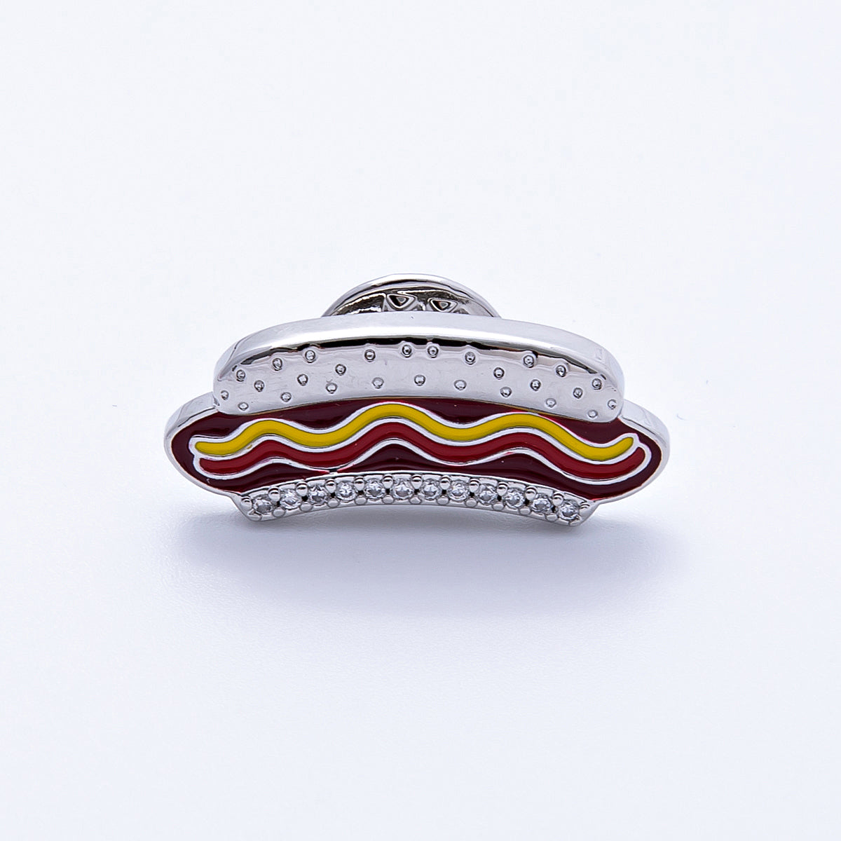 26mm Paved Enamel Paved Hotdog Brooch Pin in Gold and Silver | BH112 BH113