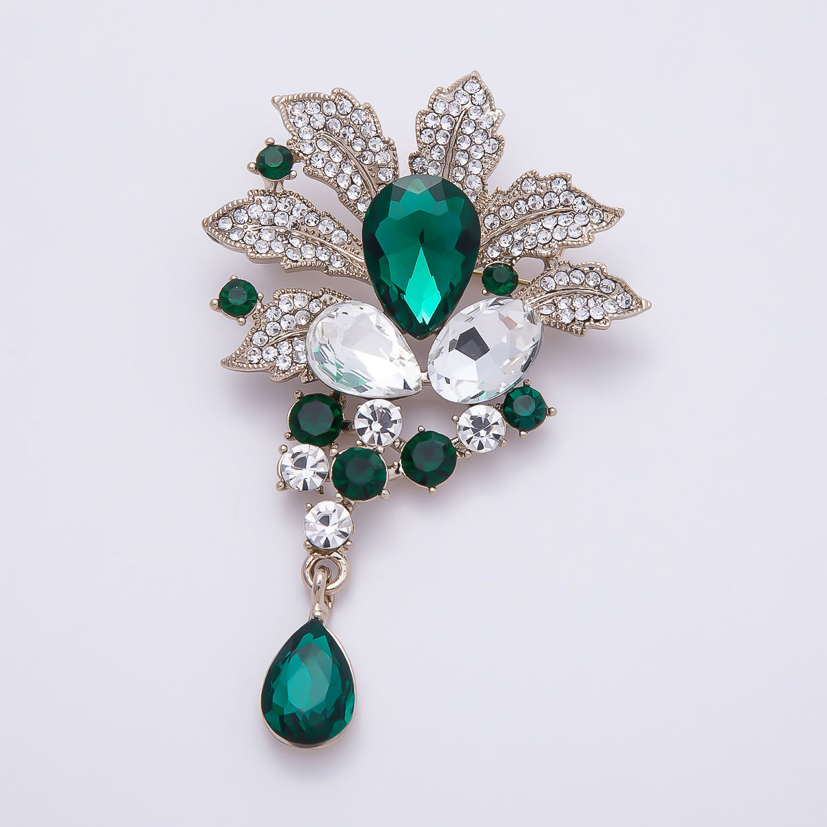 Vintage Gold 79.5mm x 50mm Green, Blue, Peach Rhinestone Flower Pin Brooch | BH-147 BH-148